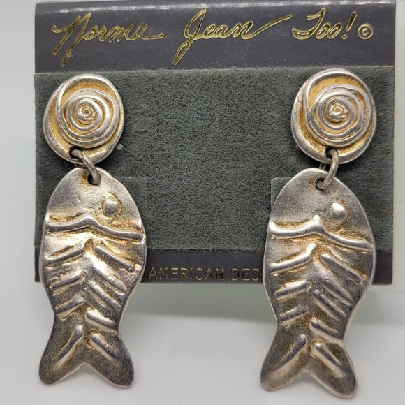 Earrings Sliver Fish Norma Jean Dangle / Stud E_OT0004. - Picture 2 of 2